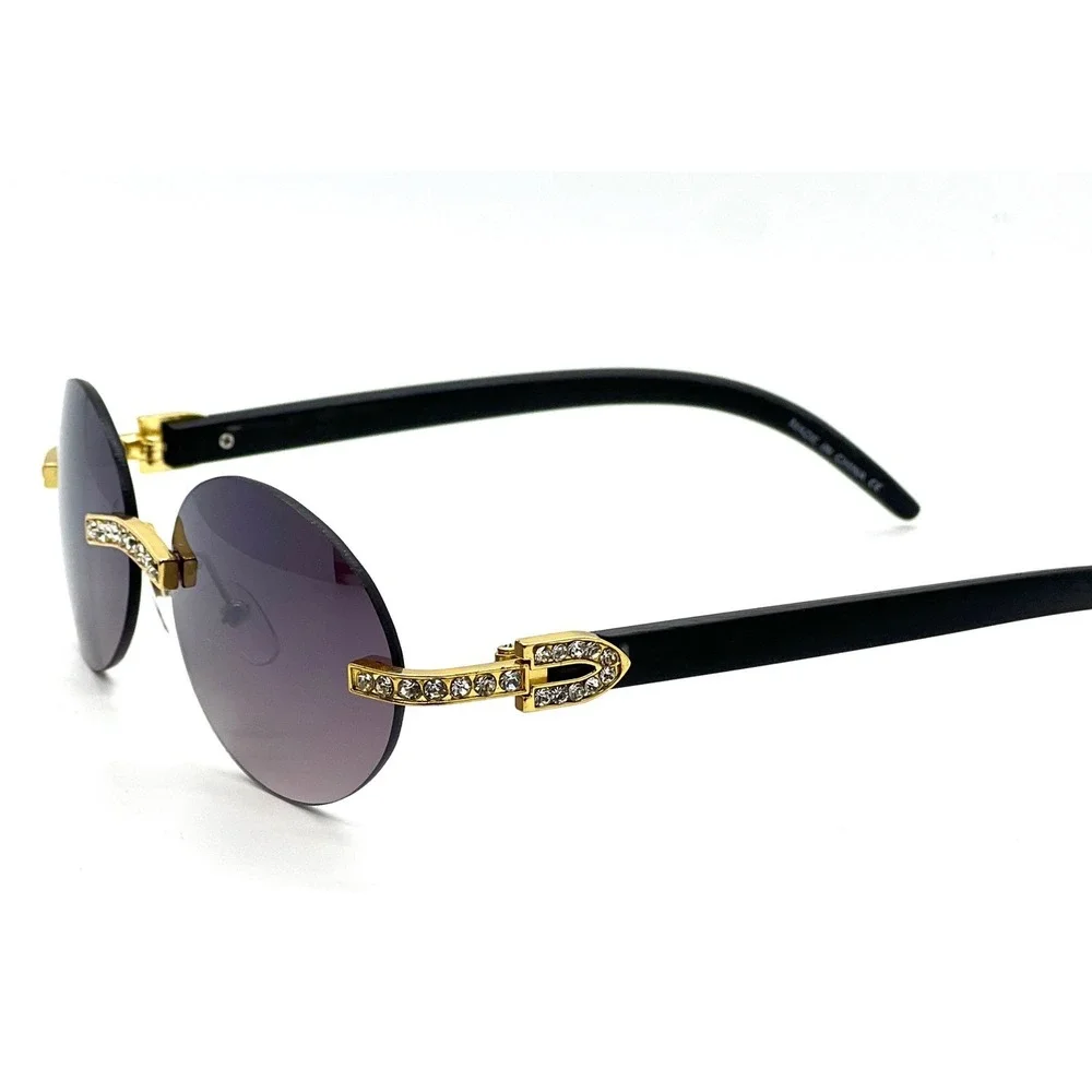 Men Women Sunglasses Oval Rimless Gold Accent Black Arms Fashion Eyewear Lentes‎